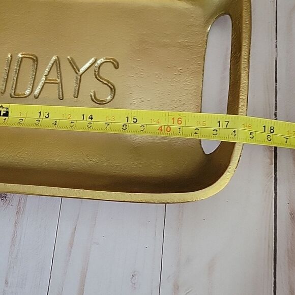 HAPPY Holidays Goldtone Metal  Decor tray Heavy - Picture 5 of 5